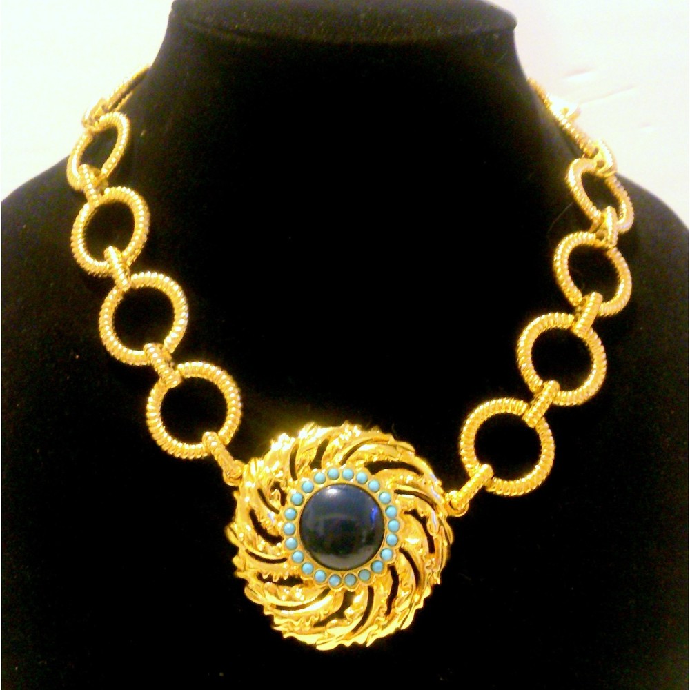 Lilly Pulitzer Gold and Blue Statement Necklace